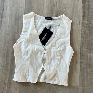 Cream Linen Look Cut Out Front Tank
